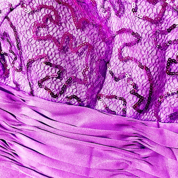 Strapless lavender purple sequin short dress with chiffon overlay, PARTY DRESS - Picture 3 of 9